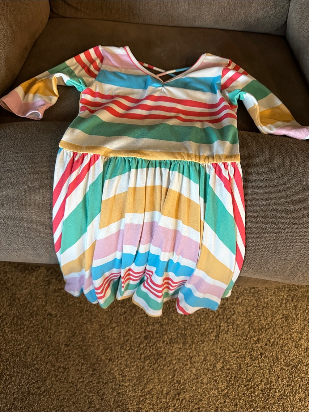 Dot Dot Smile Multicolor Striped Bubble Dress - Pink, Yellow, Teal, Blue, White